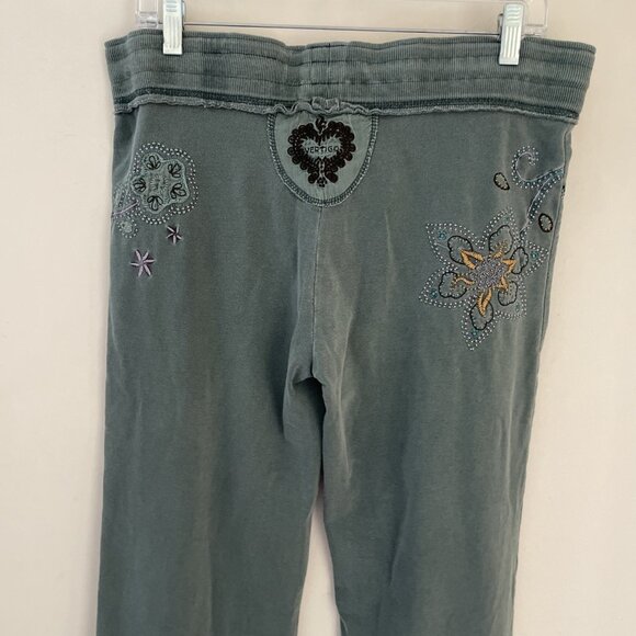VTG Y2K Vertigo Paris Embroidered Track Pants Women's L Olive Double Sided Bling - Picture 6 of 12